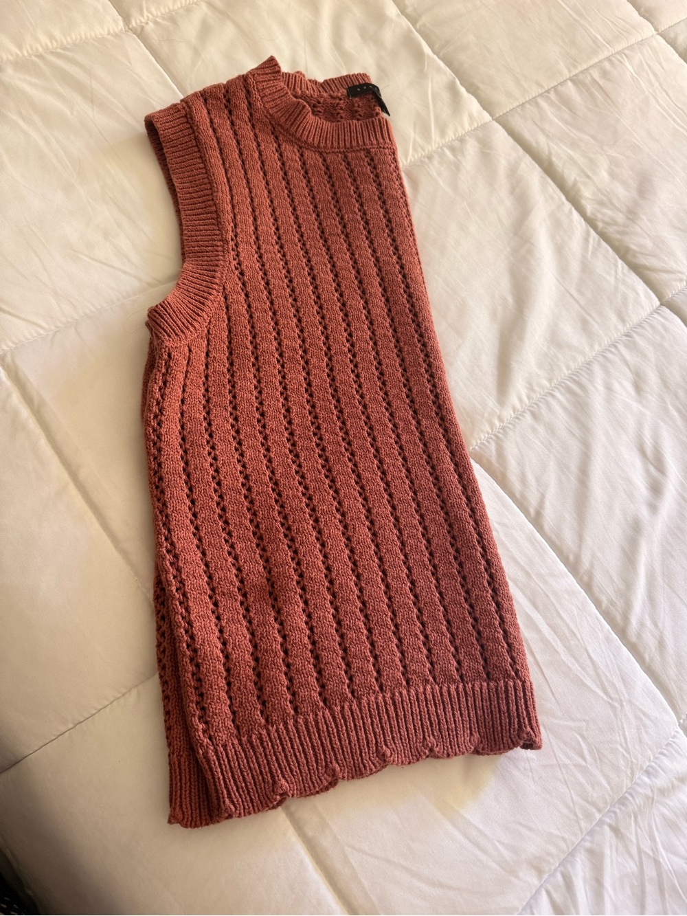 Sanctuary Rust Pointelle Scalloped Neck Knit Top - Picture 4 of 6